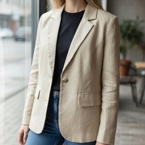 MONN Women's XL Blazer Beige Linen Cotton Brand New Career Jacket Office